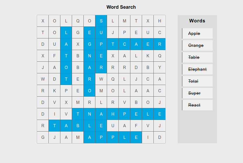 Word Search game in ReactJS